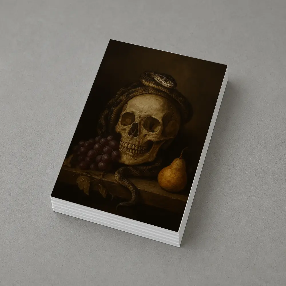 Skull Snake Grapes Pear Dark Still Life – Postcards