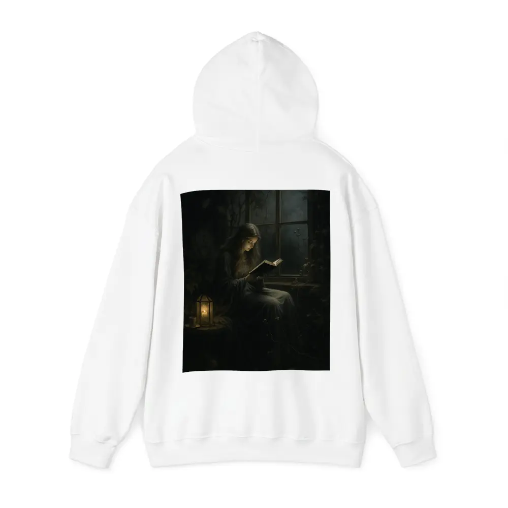 Girl Reading Book By Candlelight Window – Hoodies