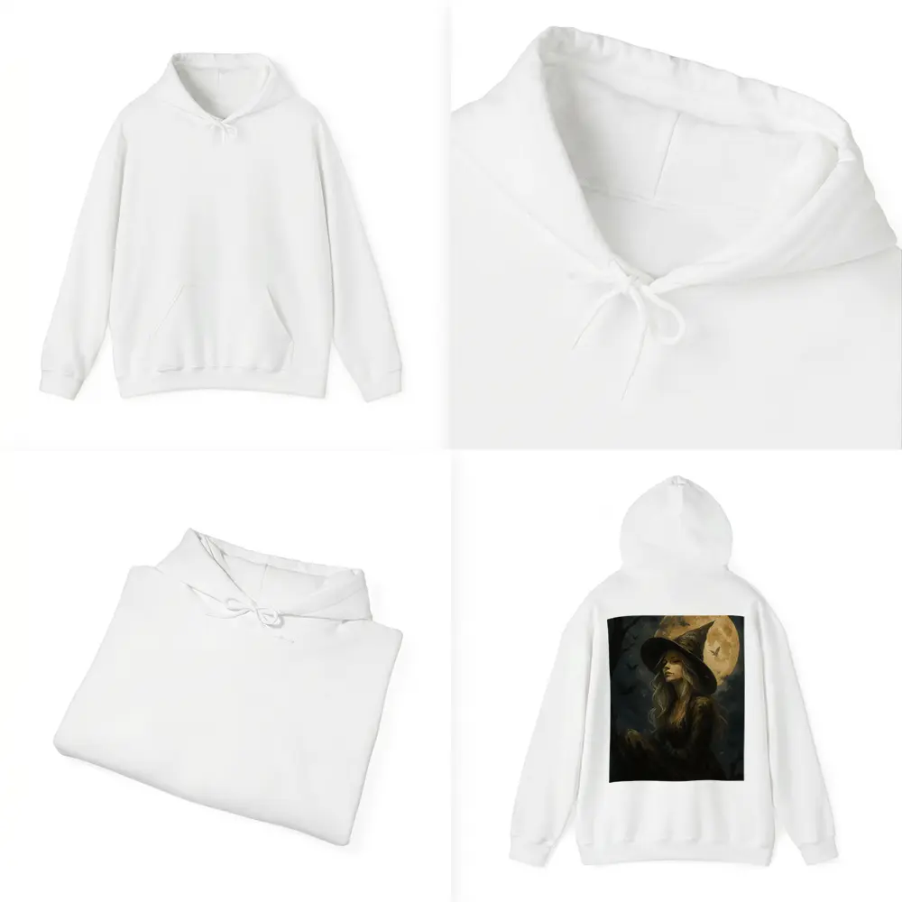 Witch Girl Full Moon Night Oil Painting – Hoodies