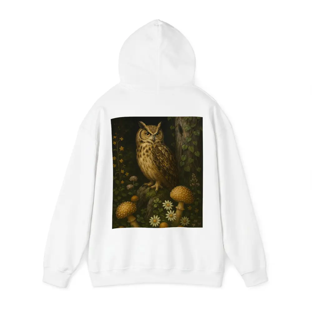 Great Horned Owl Mushrooms Forest Dark Background – Hoodies