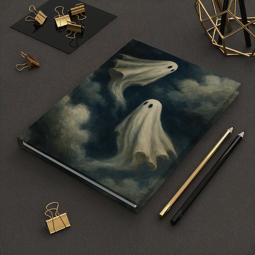 Two Ghosts Floating Dark Cloudy Sky – Notebooks