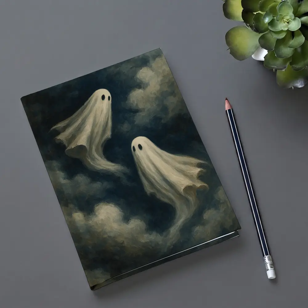 Two Ghosts Floating Dark Cloudy Sky – Notebooks