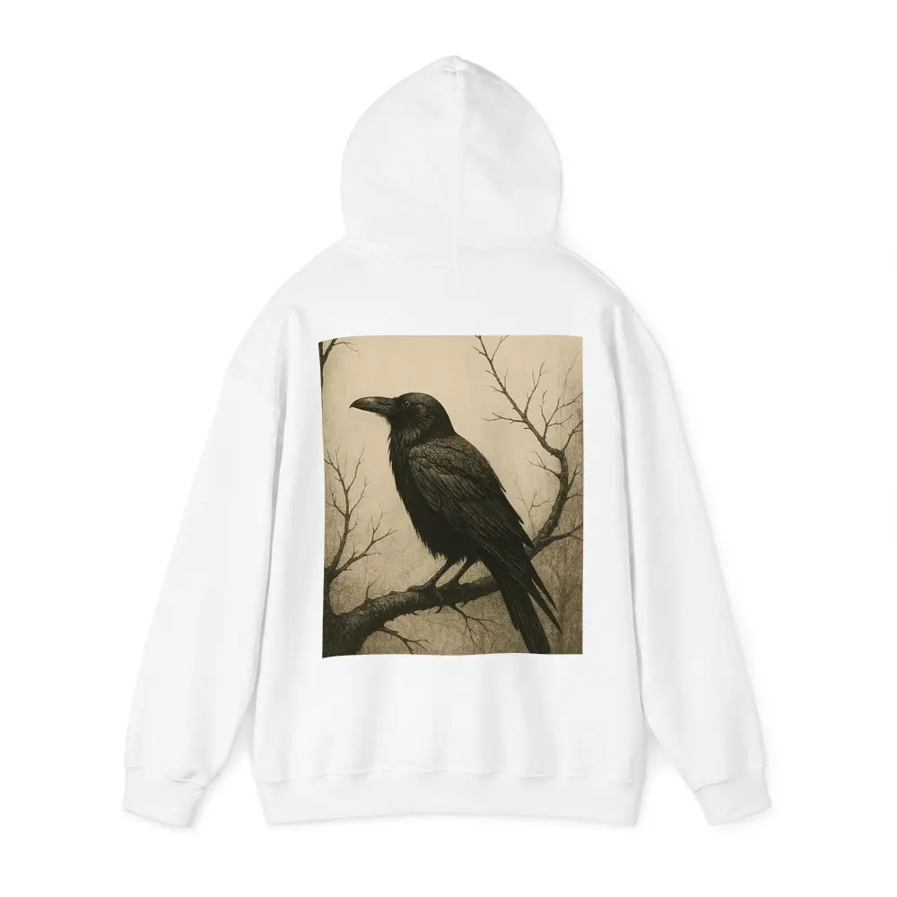 Dark Raven Perched On Bare Winter Branch – Hoodies