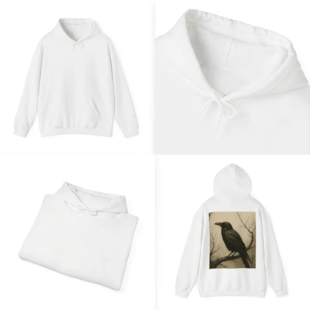 Dark Raven Perched On Bare Winter Branch – Hoodies