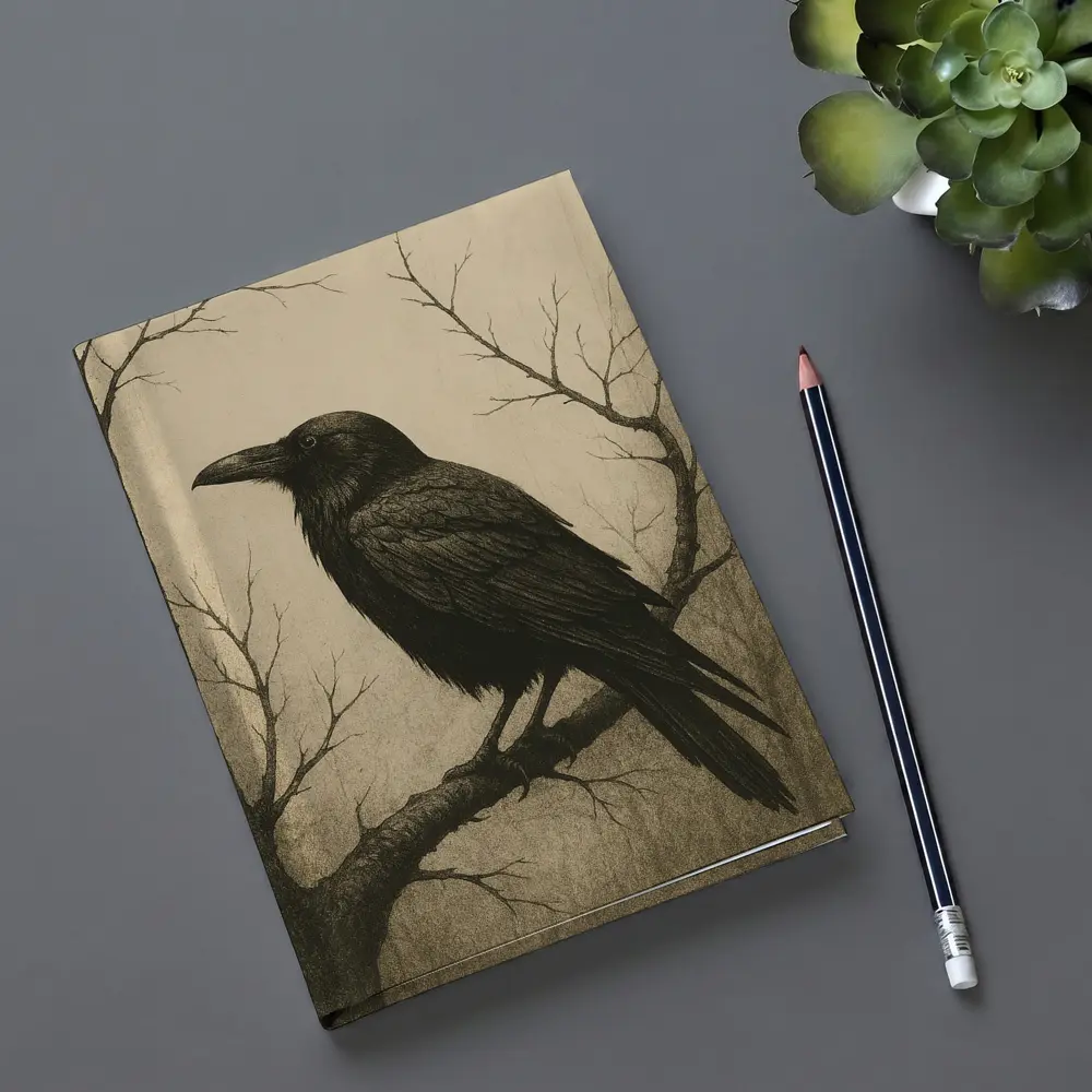Dark Raven Perched On Bare Winter Branch – Notebooks