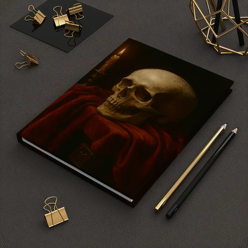 Skull Candlelight Red Velvet Dark Oil Painting – Notebooks