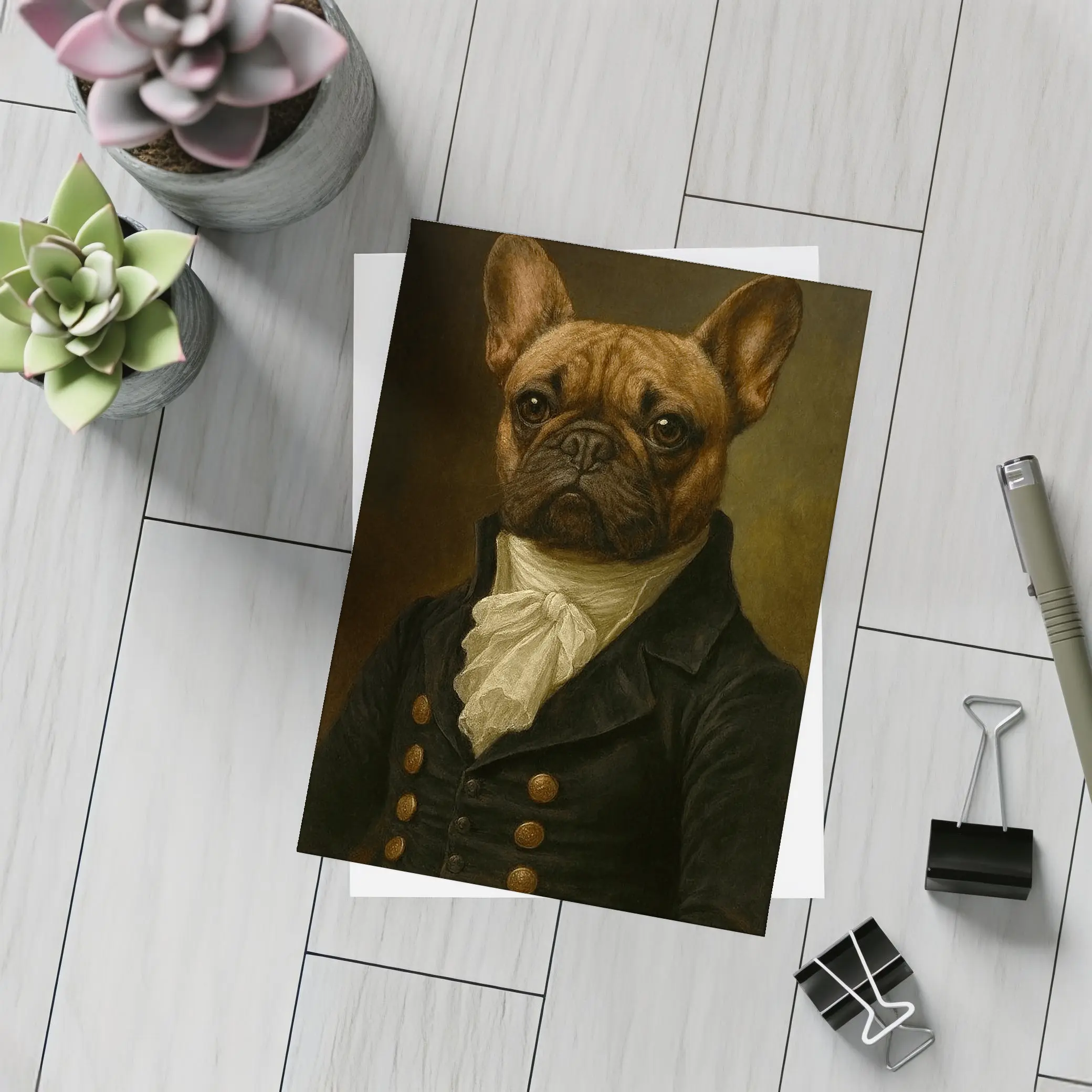 French Bulldog Portrait Dark Oil Painting Style – Postcards