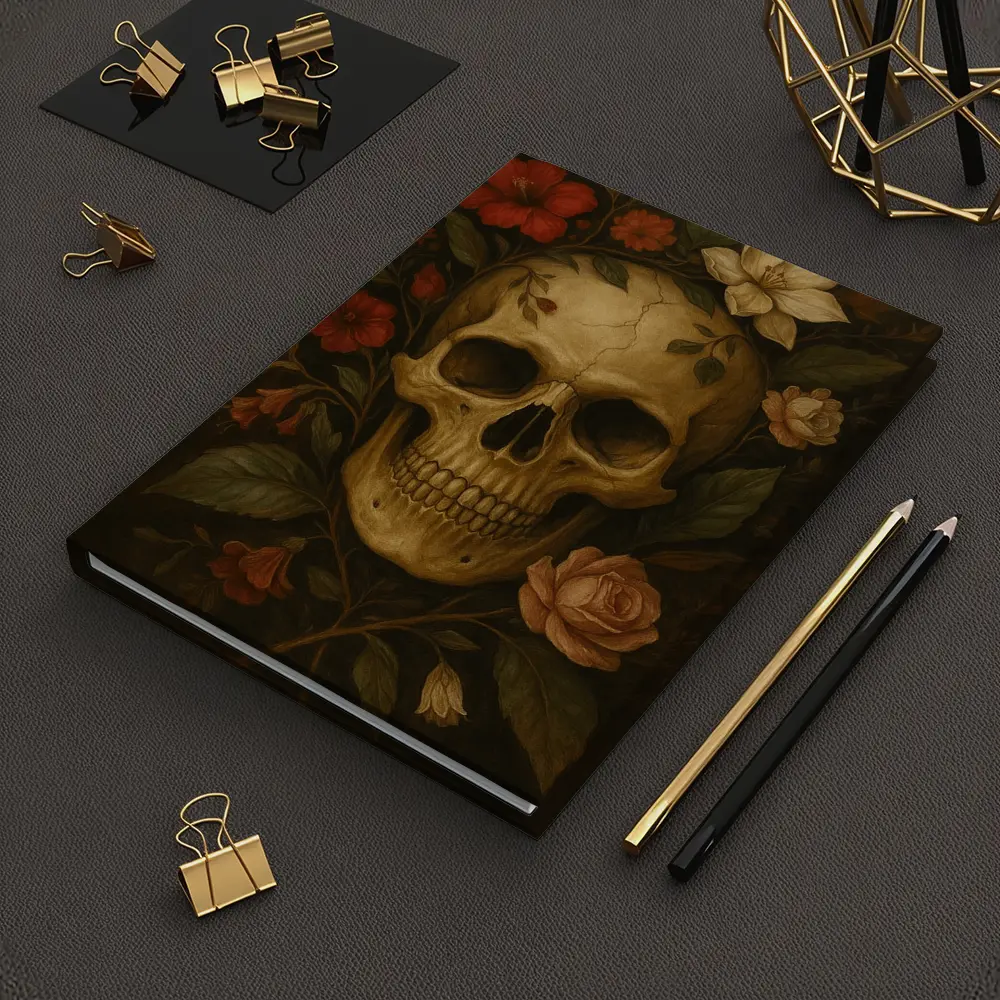 Skull With Red Roses Floral Dark Painting – Notebooks
