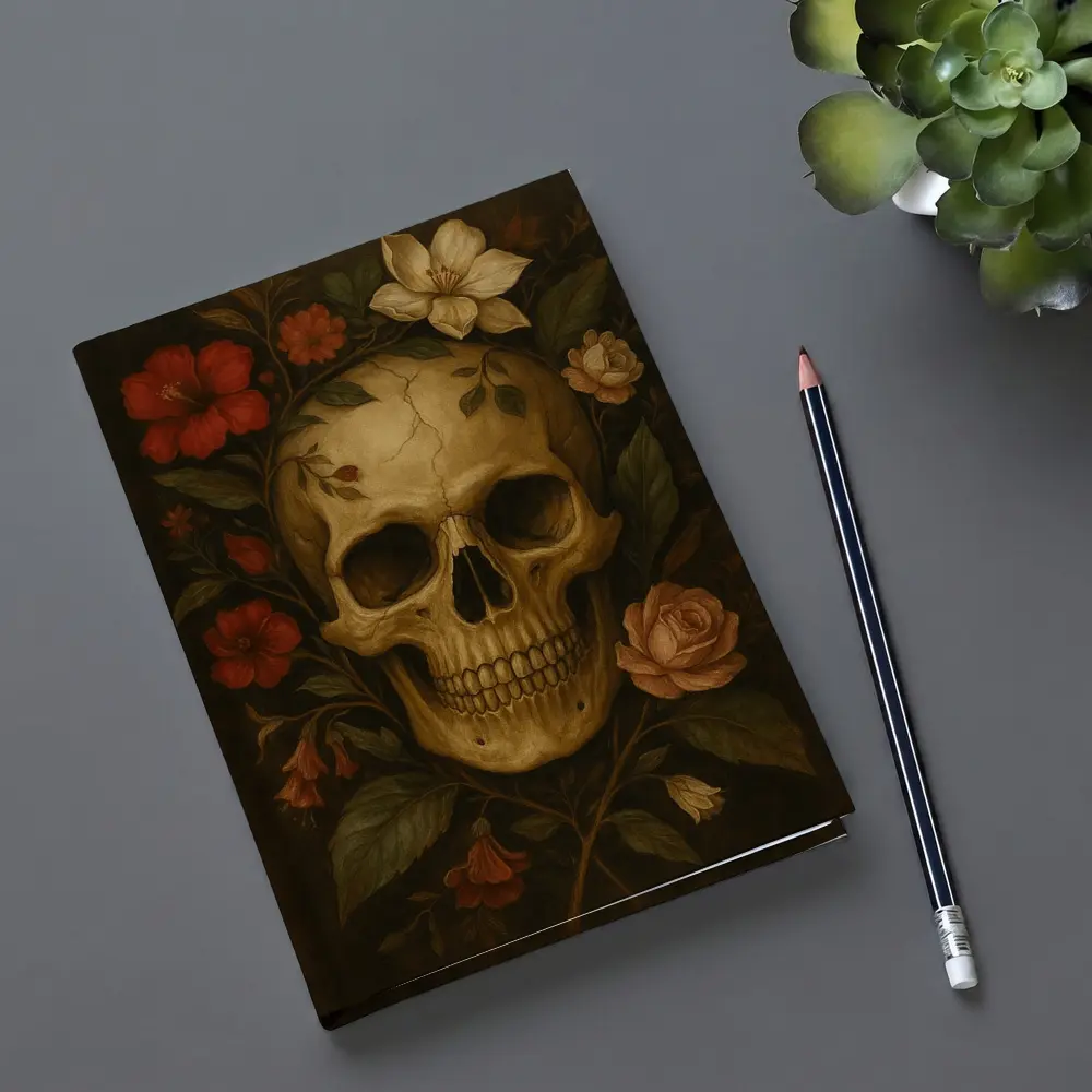 Skull With Red Roses Floral Dark Painting – Notebooks