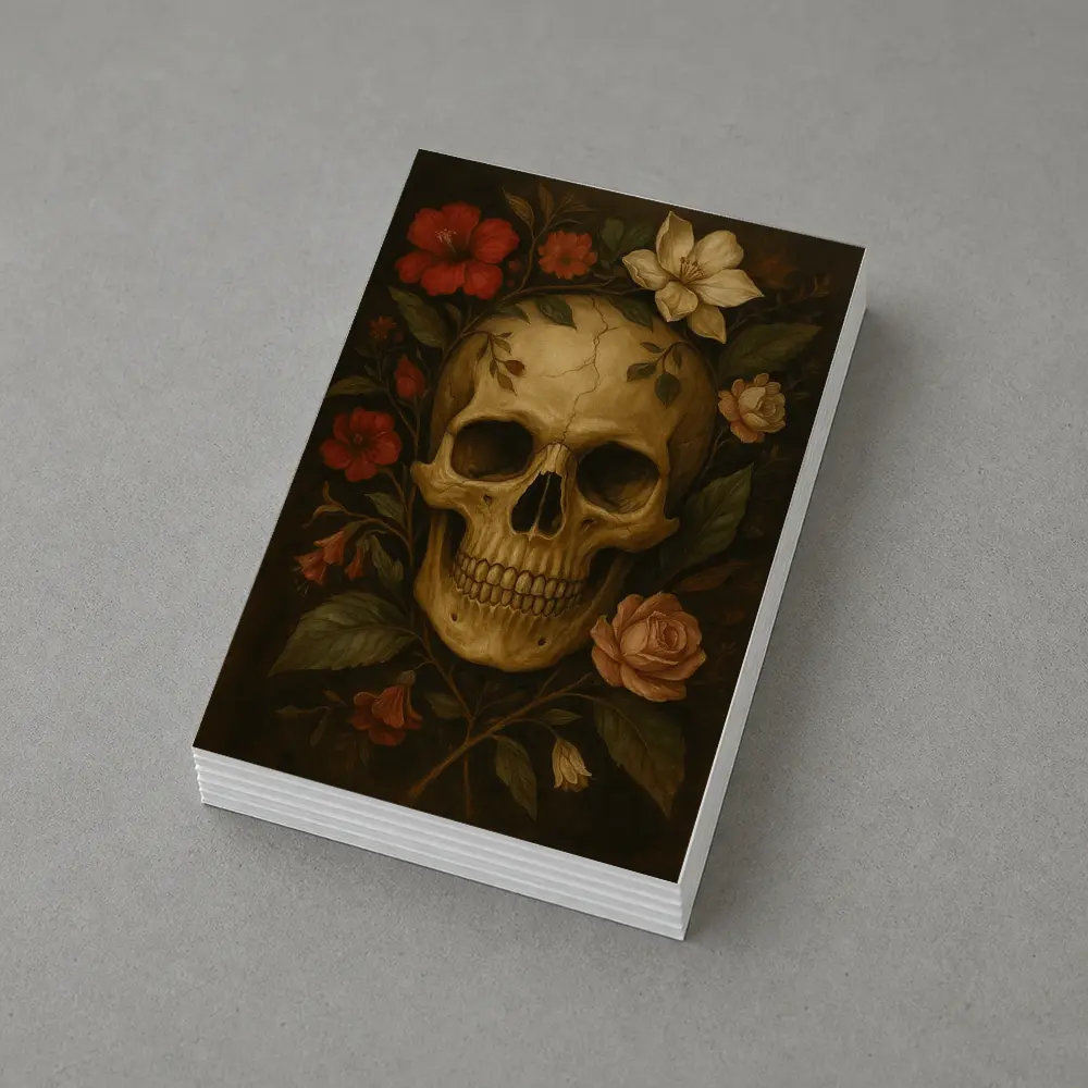 Skull With Red Roses Floral Dark Painting – Postcards