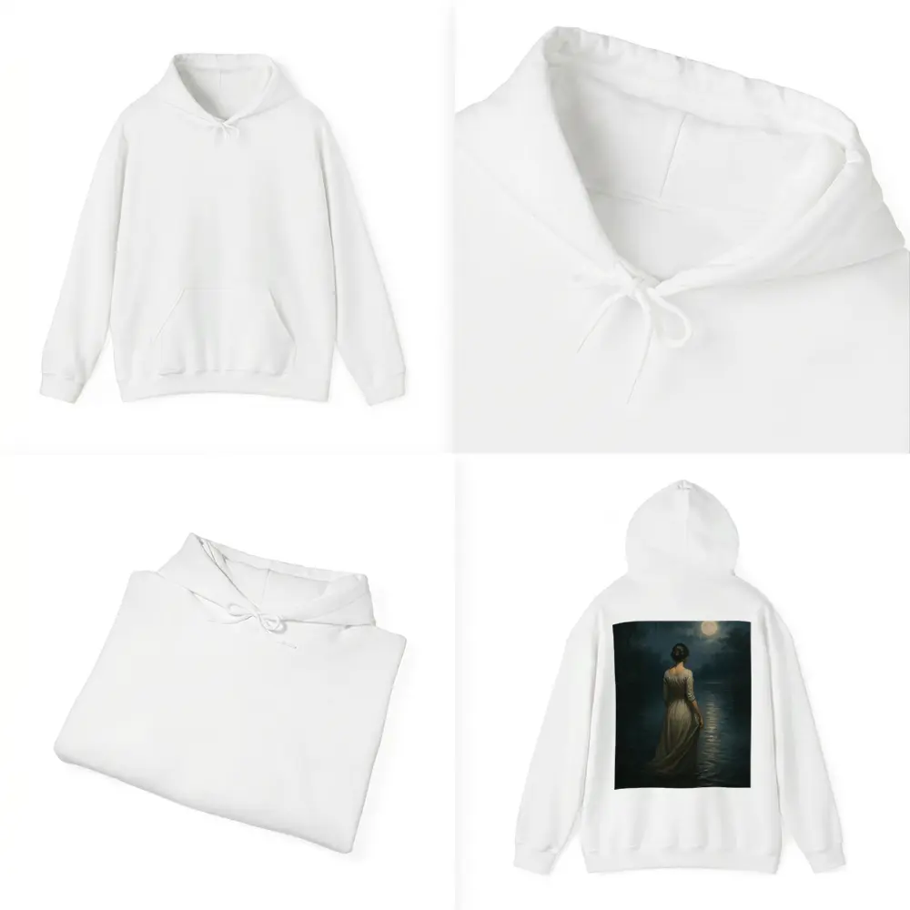 Woman in White Dress Moonlit Water Oil Painting – Hoodies