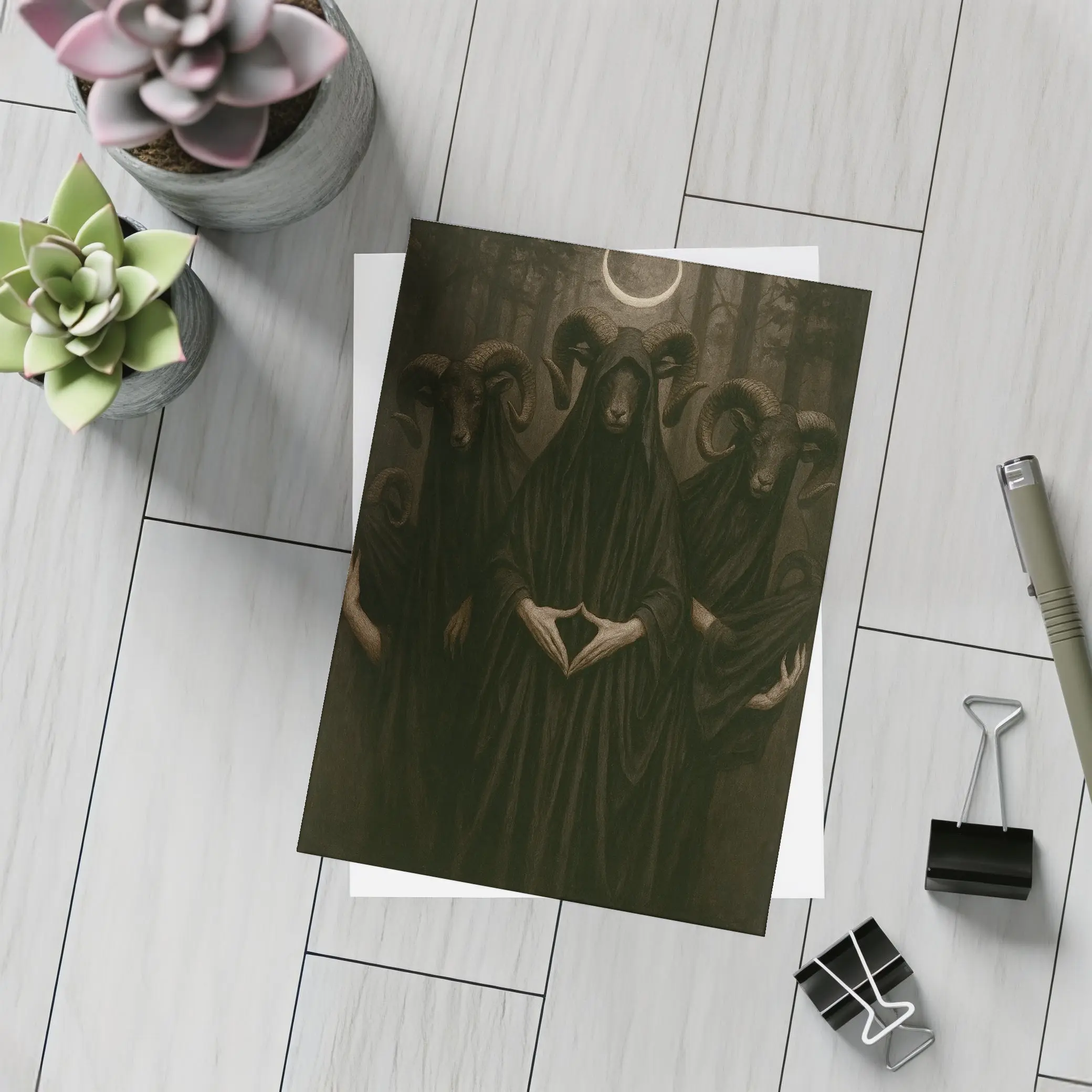Dark Robed Ram Figures Forest Moon – Postcards