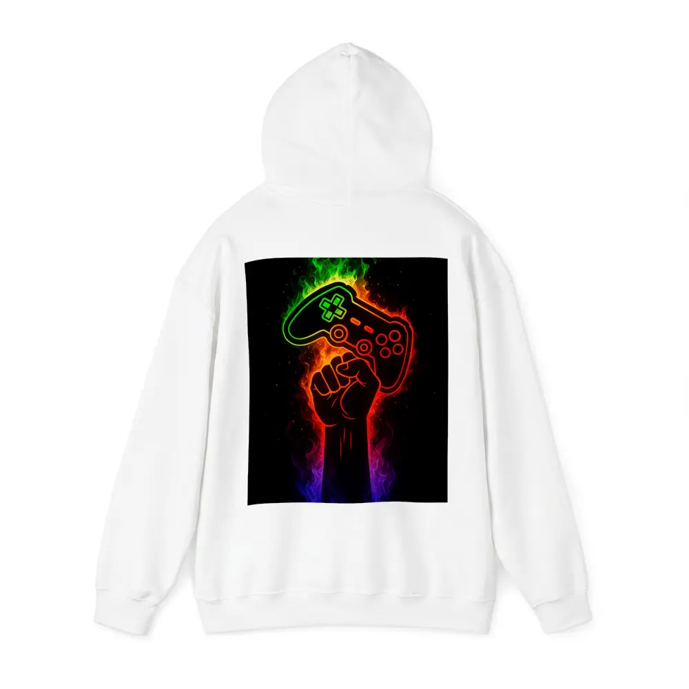Neon Gaming Controller Fist Black Background – Hoodies