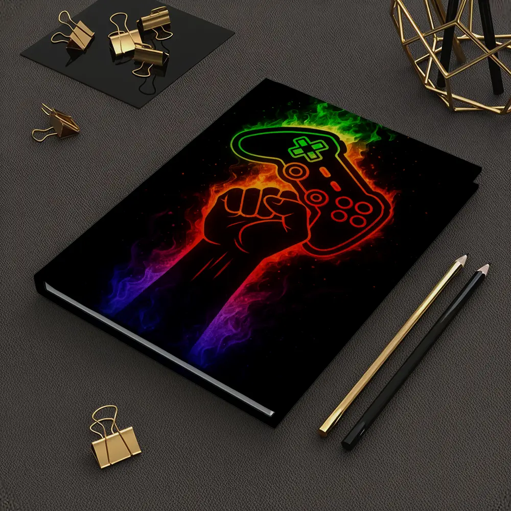 Neon Gaming Controller Fist Black Background – Notebooks