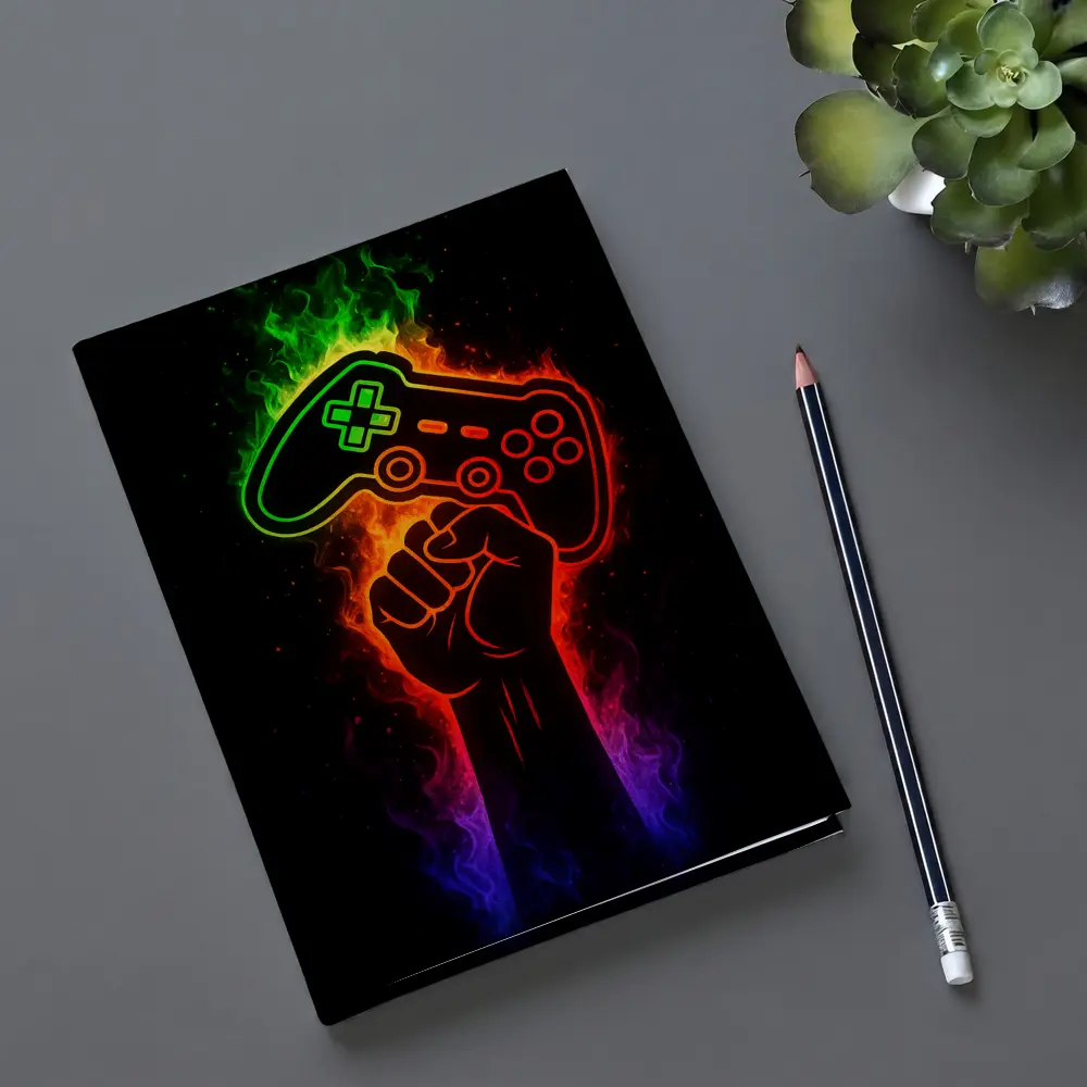 Neon Gaming Controller Fist Black Background – Notebooks