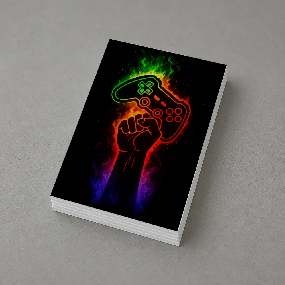 Neon Gaming Controller Fist Black Background – Postcards