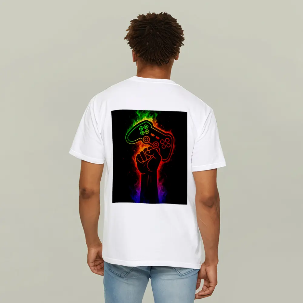 Neon Gaming Controller Fist Black Background – T-Shirts