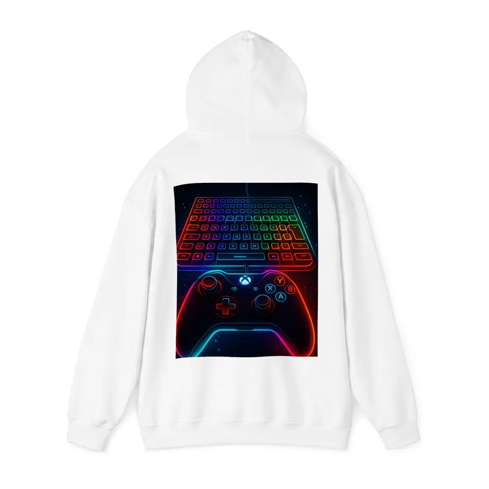 Neon Gaming Controller Keyboard Dark Background – Hoodies