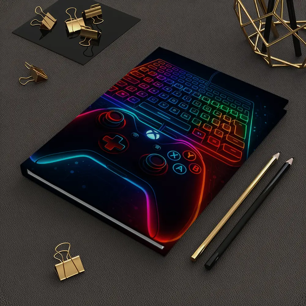 Neon Gaming Controller Keyboard Dark Background – Notebooks