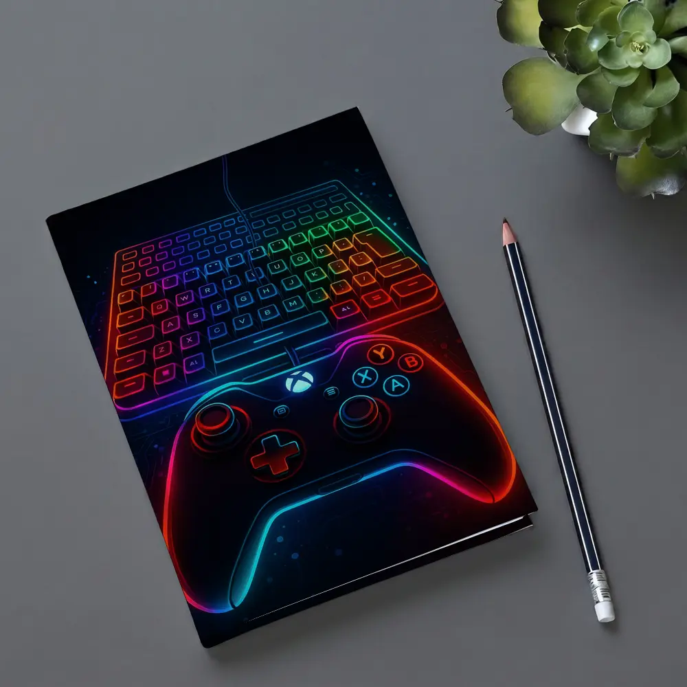 Neon Gaming Controller Keyboard Dark Background – Notebooks