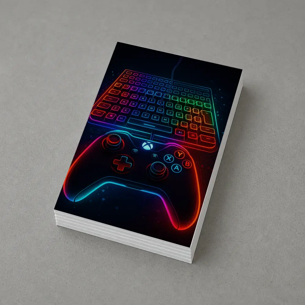 Neon Gaming Controller Keyboard Dark Background – Postcards