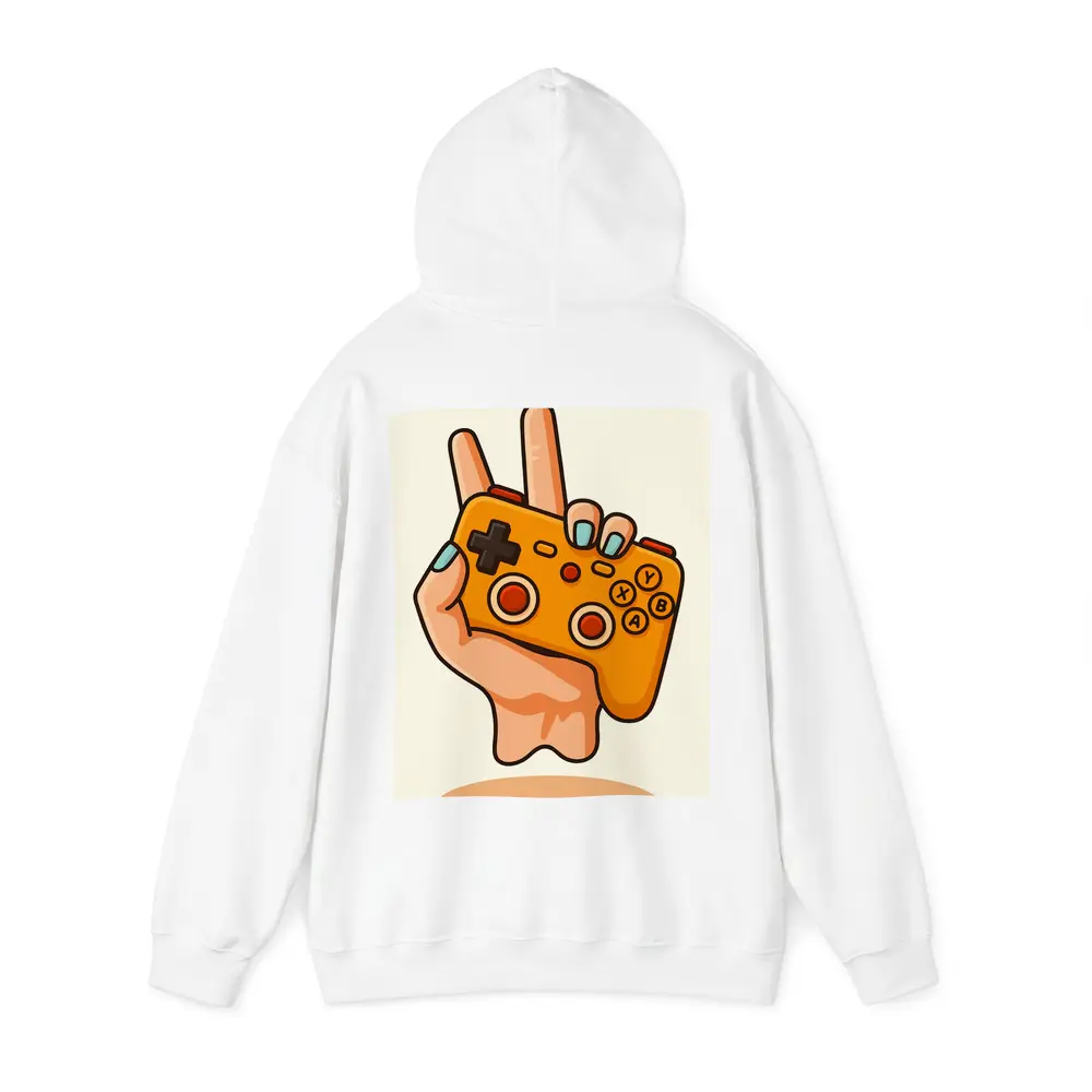 Hand Holding Orange Gaming Controller Peace Sign – Hoodies