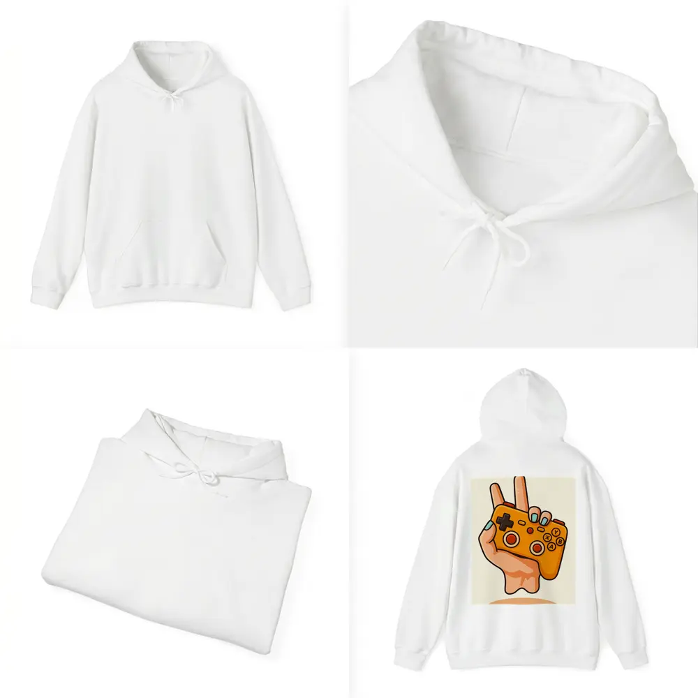 Hand Holding Orange Gaming Controller Peace Sign – Hoodies