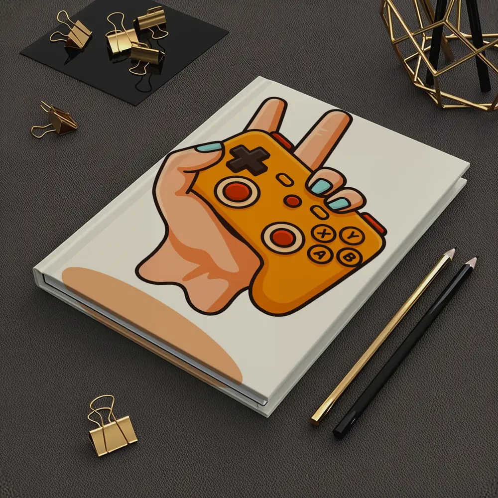 Hand Holding Orange Gaming Controller Peace Sign – Notebooks