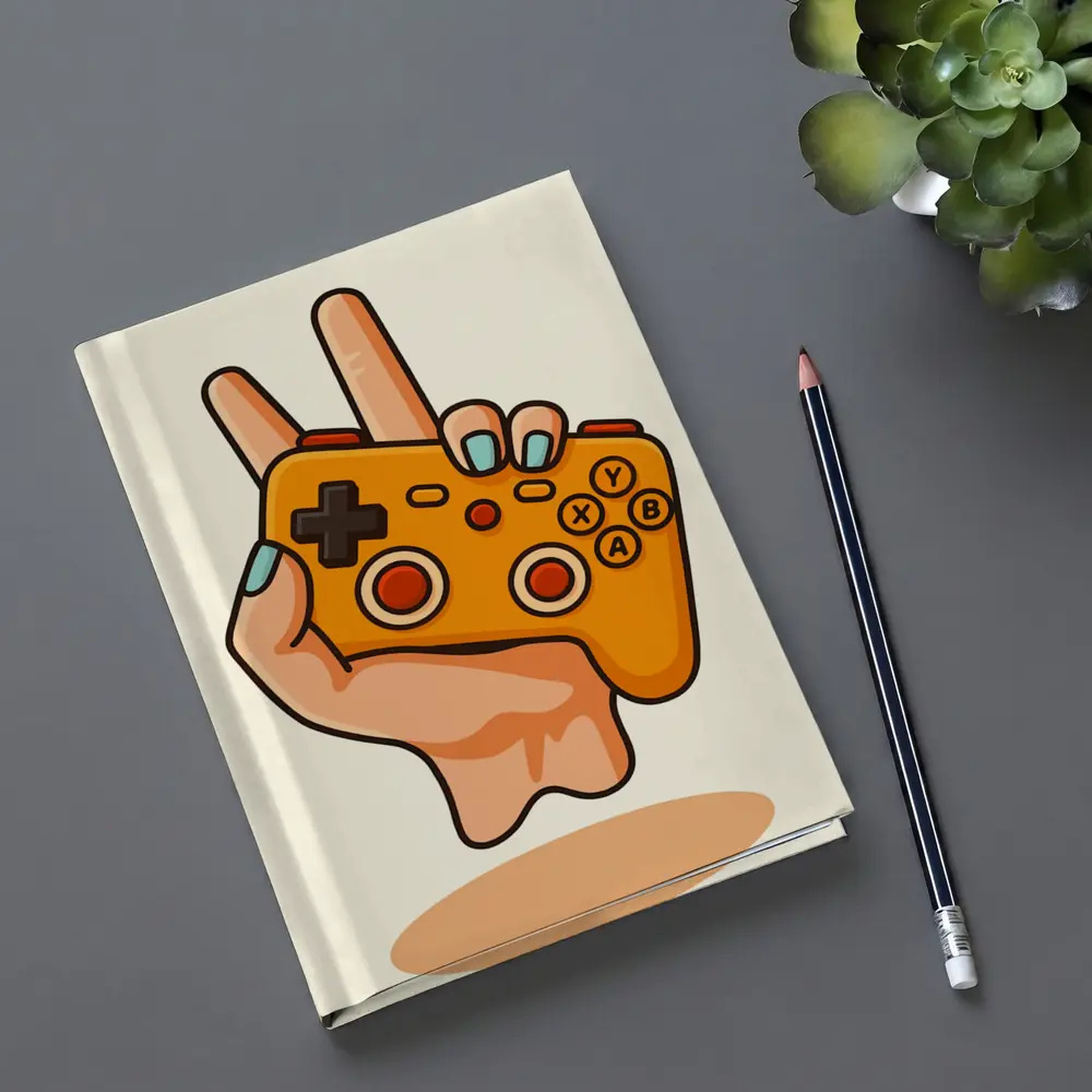 Hand Holding Orange Gaming Controller Peace Sign – Notebooks