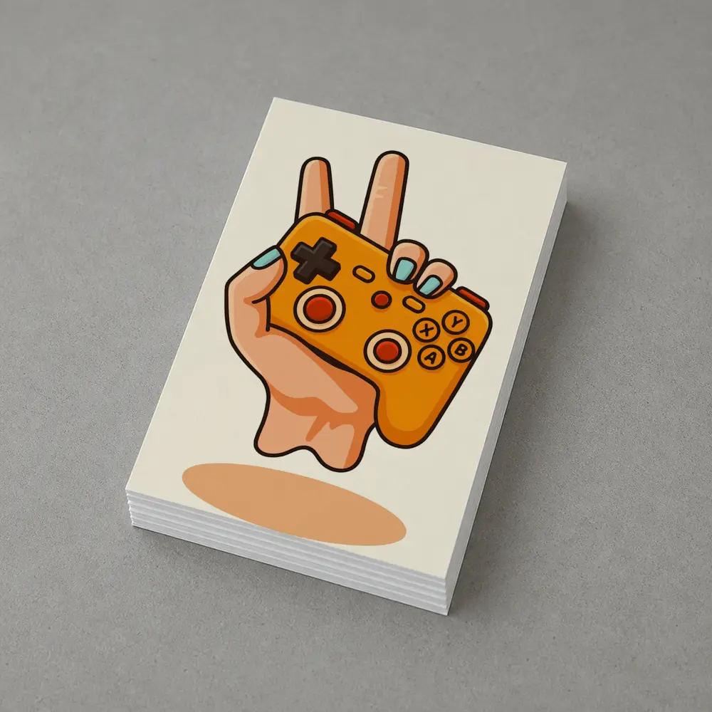 Hand Holding Orange Gaming Controller Peace Sign – Postcards
