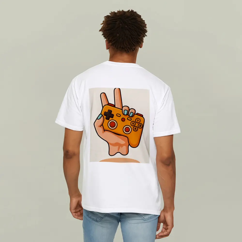 Hand Holding Orange Gaming Controller Peace Sign – T-Shirts