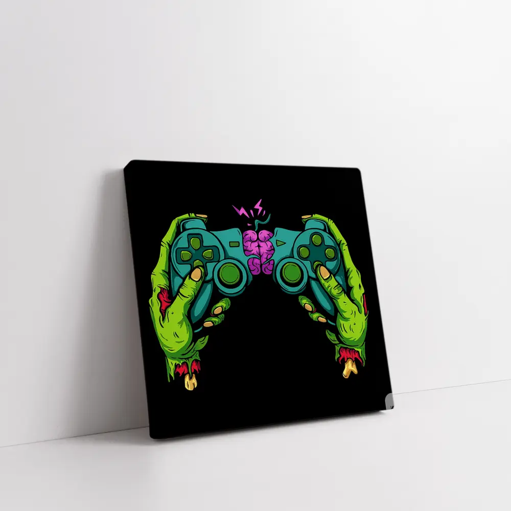 Zombie Hands Holding Game Controller Brain – Wall Art