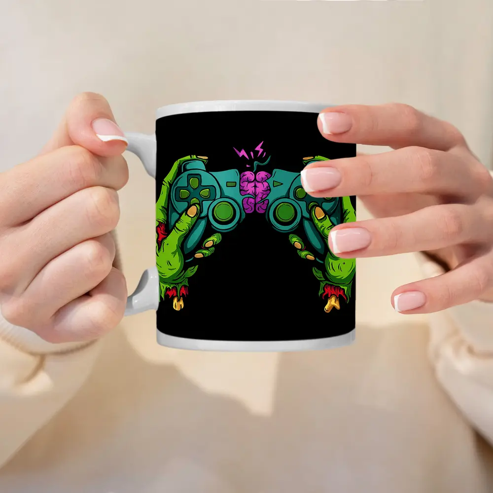 Zombie Hands Holding Game Controller Brain – Mugs