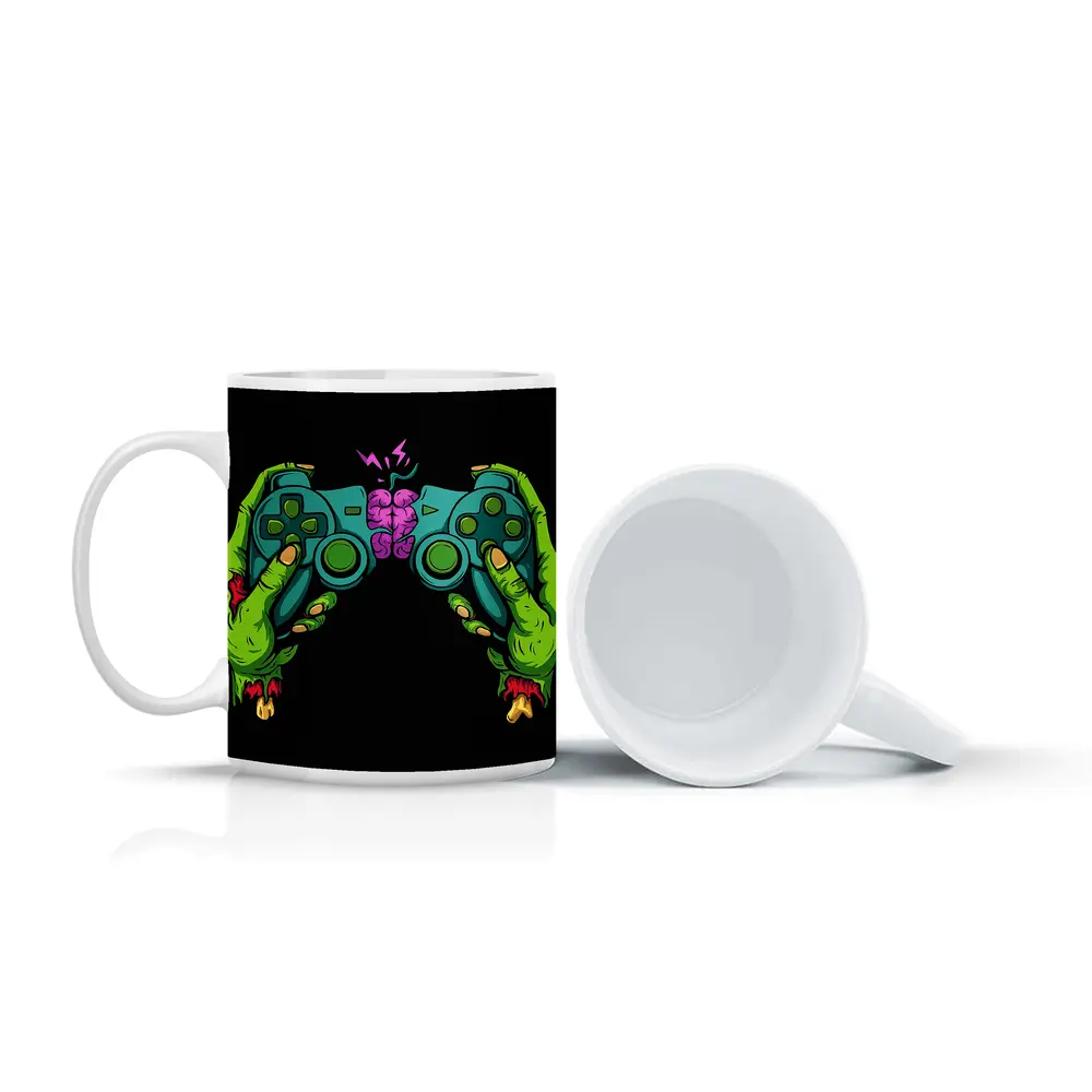 Zombie Hands Holding Game Controller Brain – Mugs