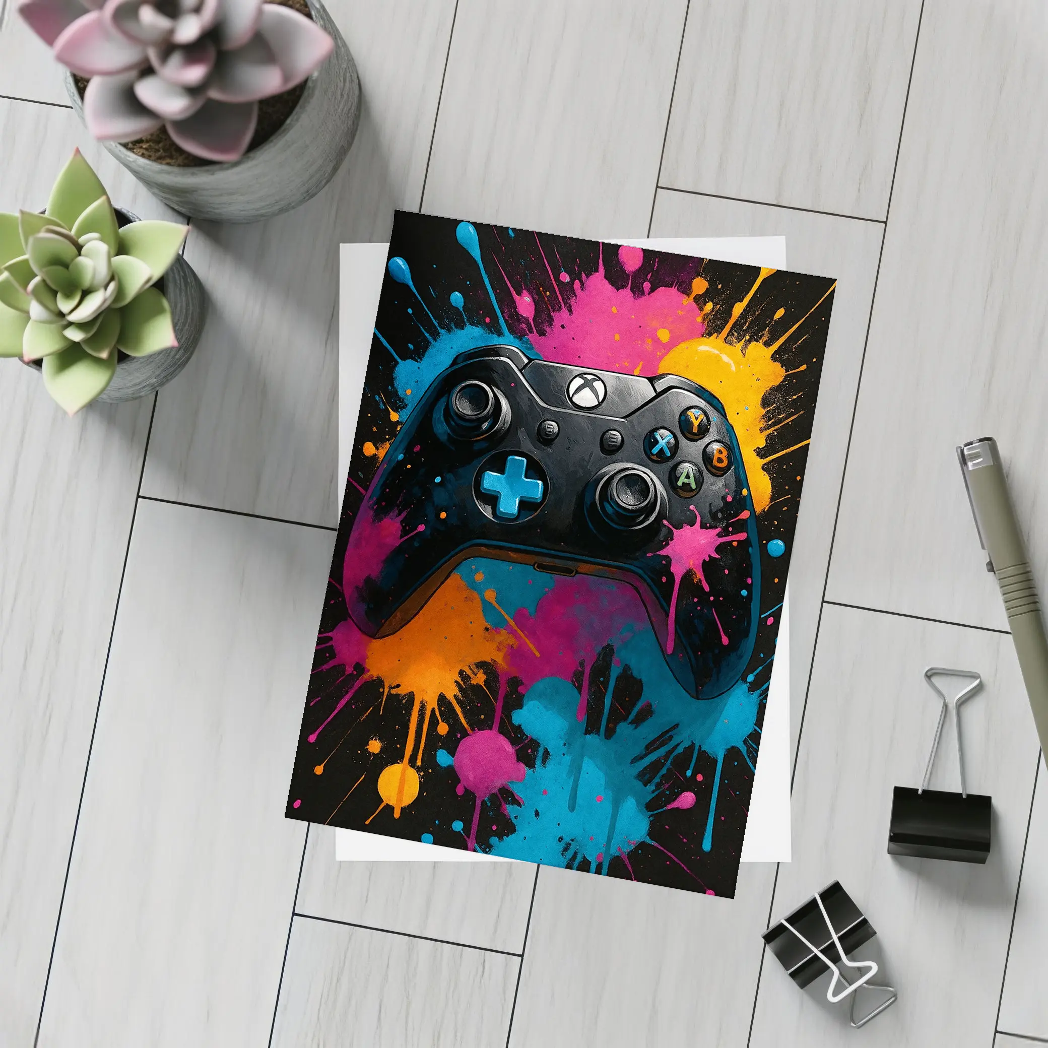 Xbox Controller Colorful Paint Splash Art – Postcards