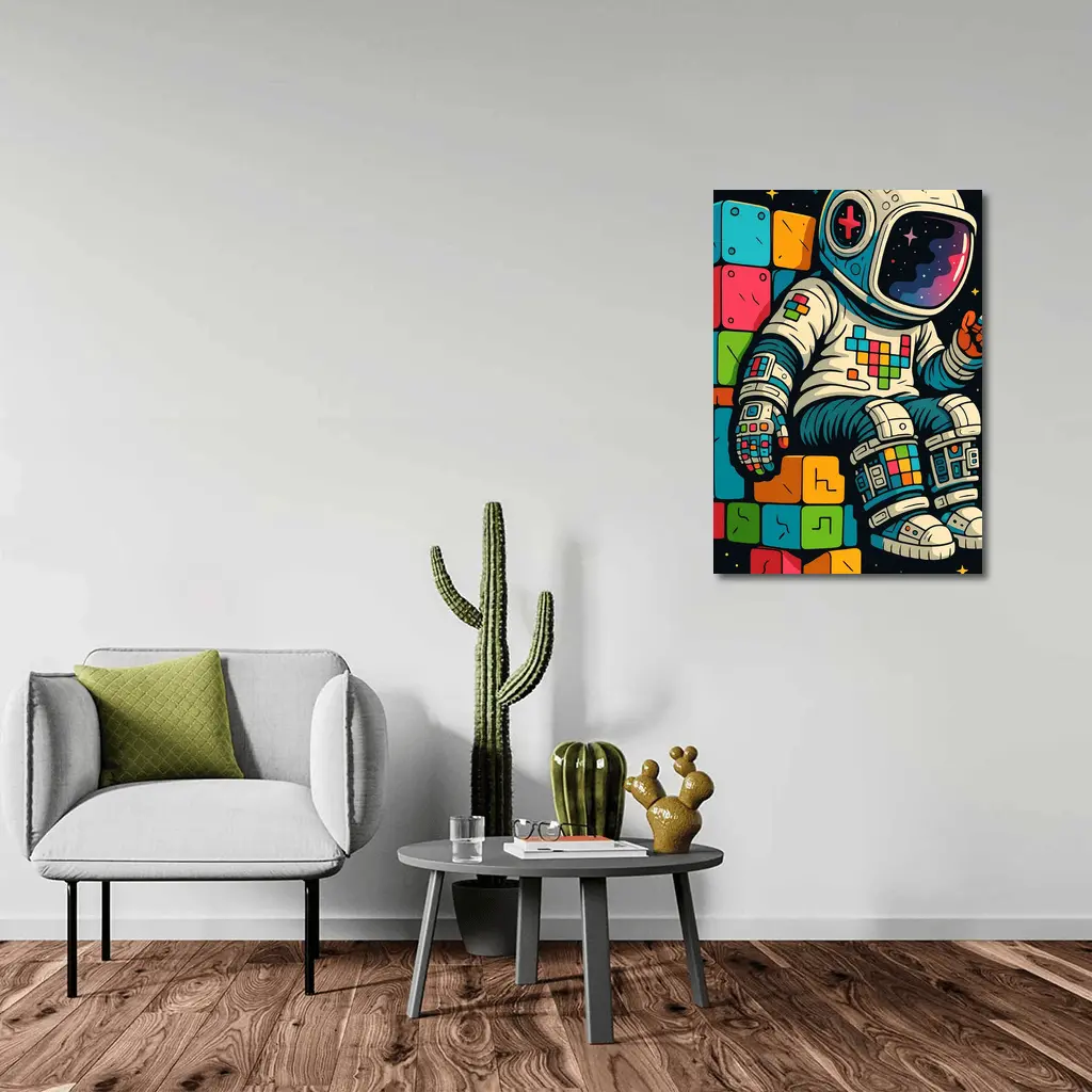Astronaut Playing Tetris In Outer Space – Wall Art