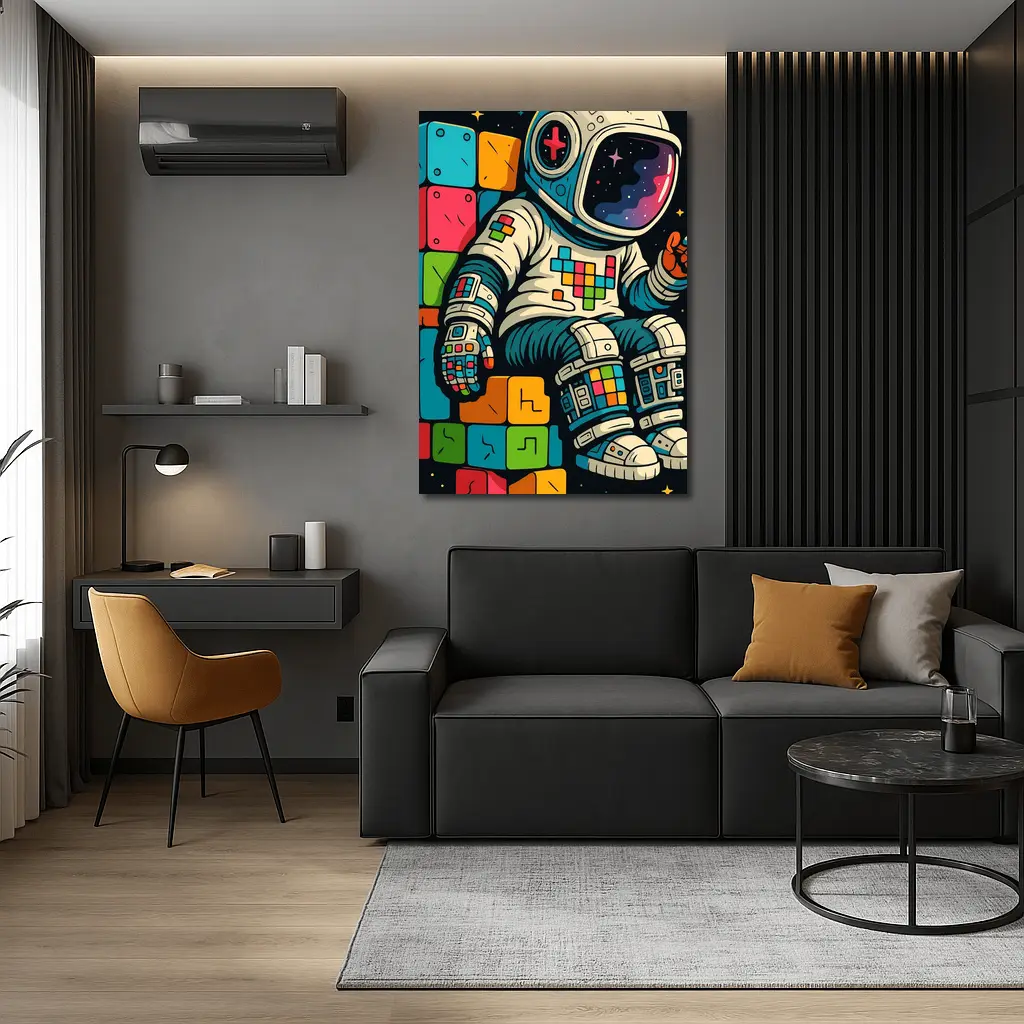 Astronaut Playing Tetris In Outer Space – Wall Art