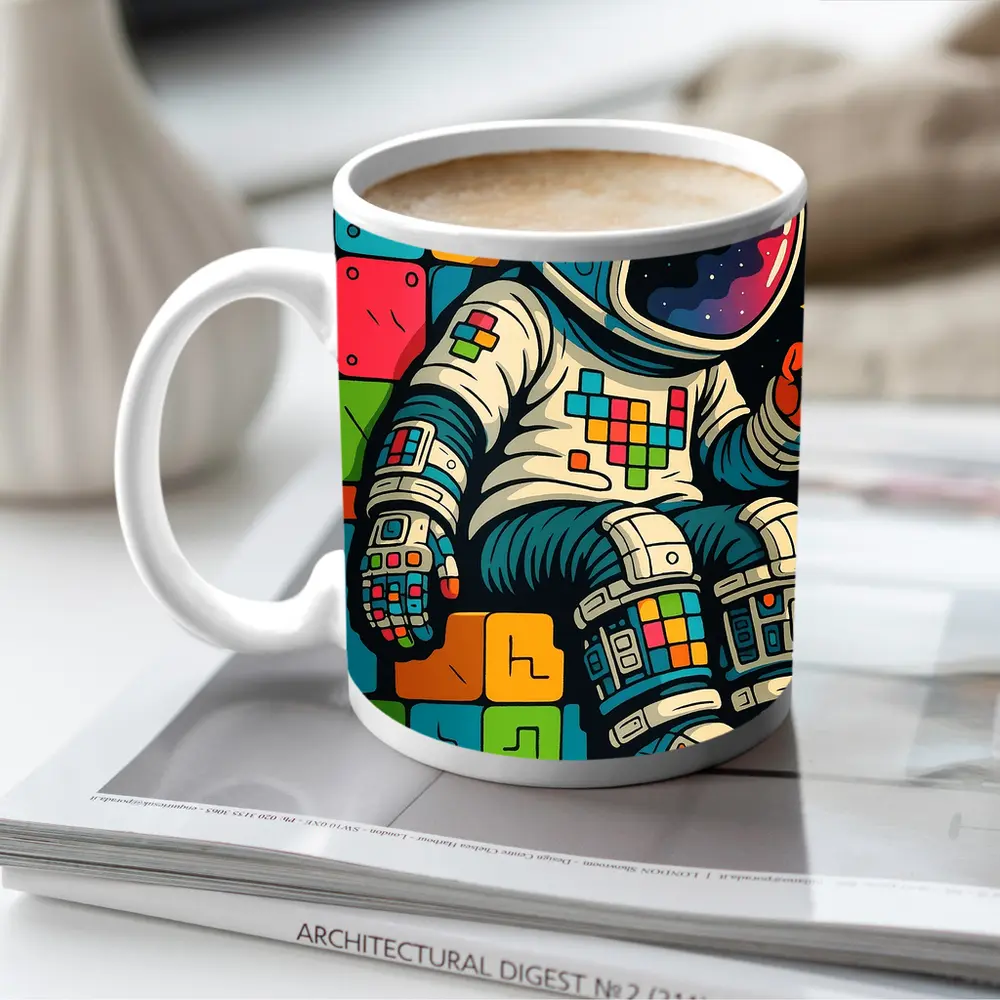 Astronaut Playing Tetris In Outer Space – Mugs