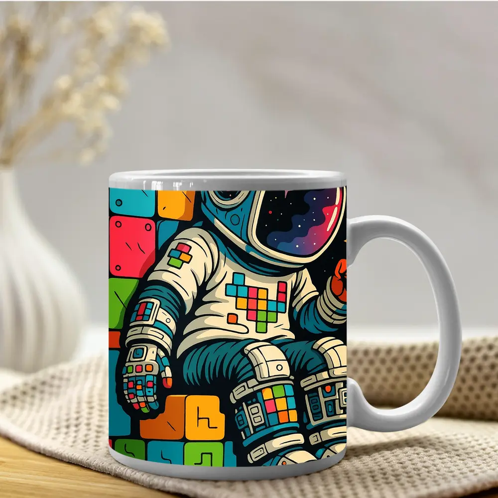 Astronaut Playing Tetris In Outer Space – Mugs