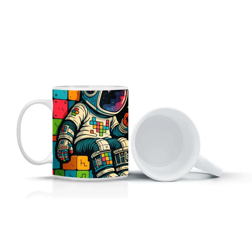 Astronaut Playing Tetris In Outer Space – Mugs