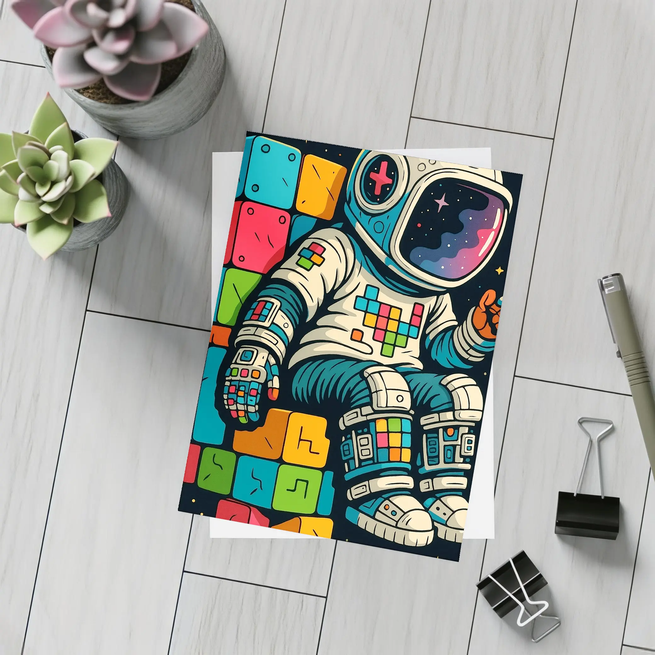 Astronaut Playing Tetris In Outer Space – Postcards