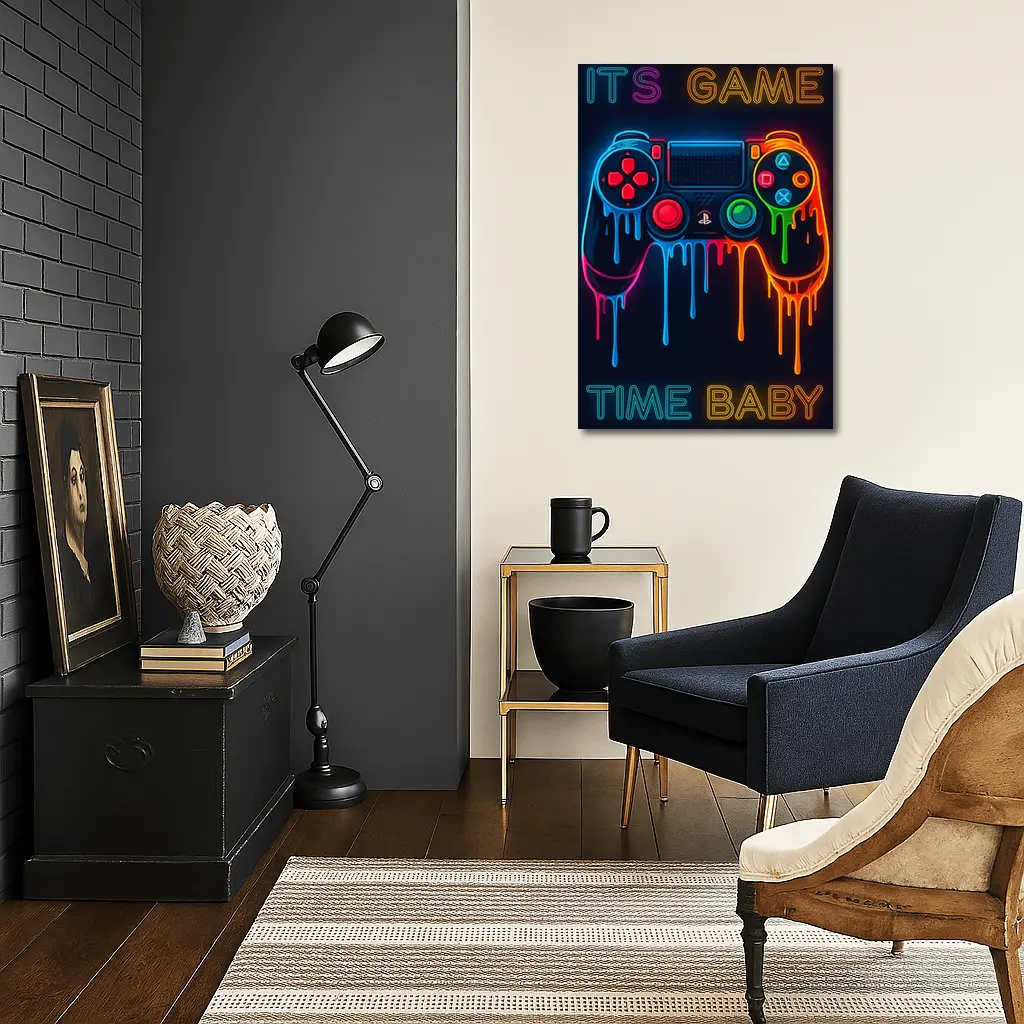 Neon Dripping Gaming Controller Dark Background – Wall Art