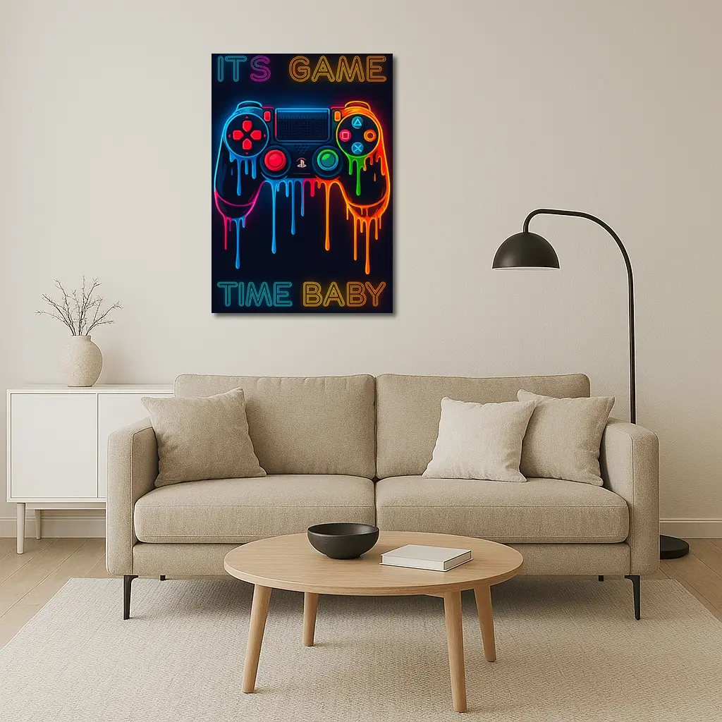 Neon Dripping Gaming Controller Dark Background – Wall Art