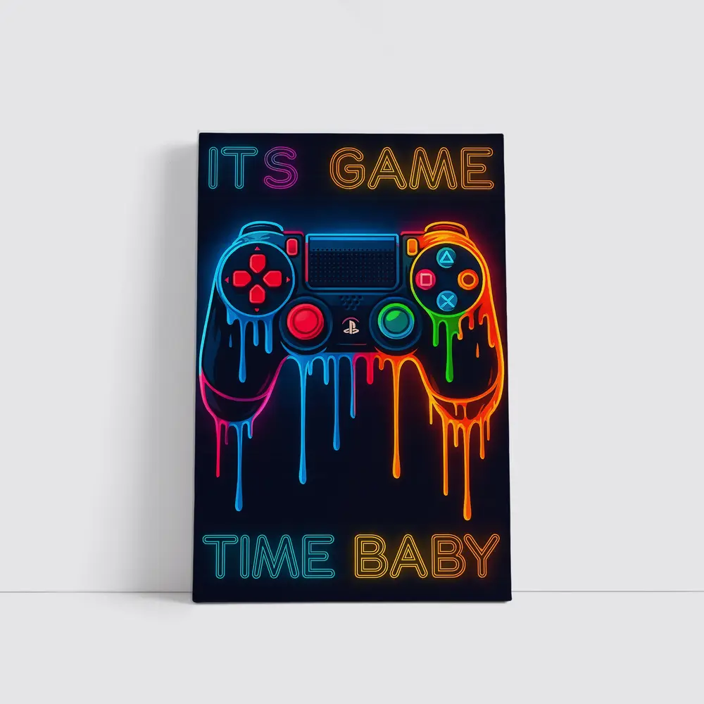 Neon Dripping Gaming Controller Dark Background – Wall Art