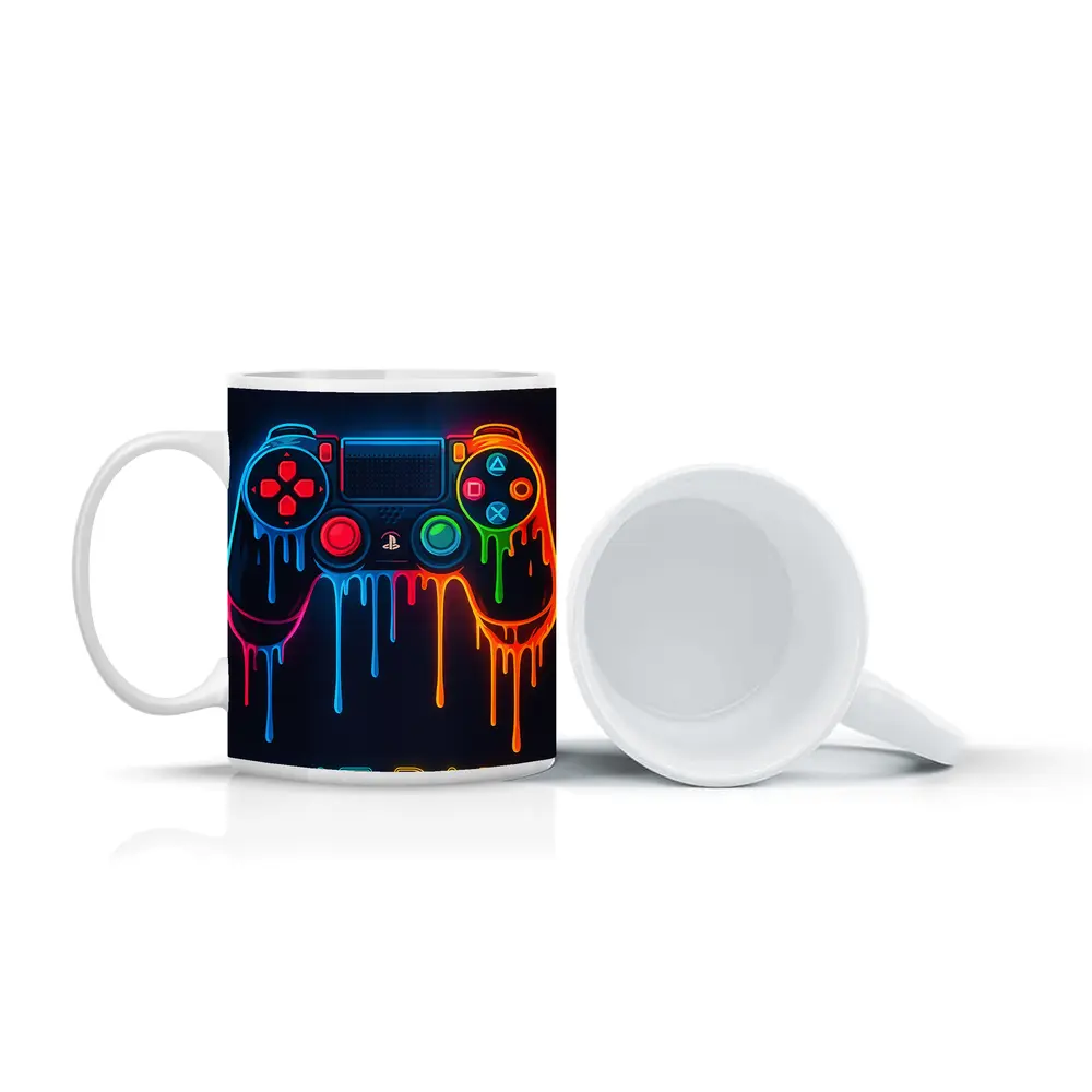Neon Dripping Gaming Controller Dark Background – Mugs