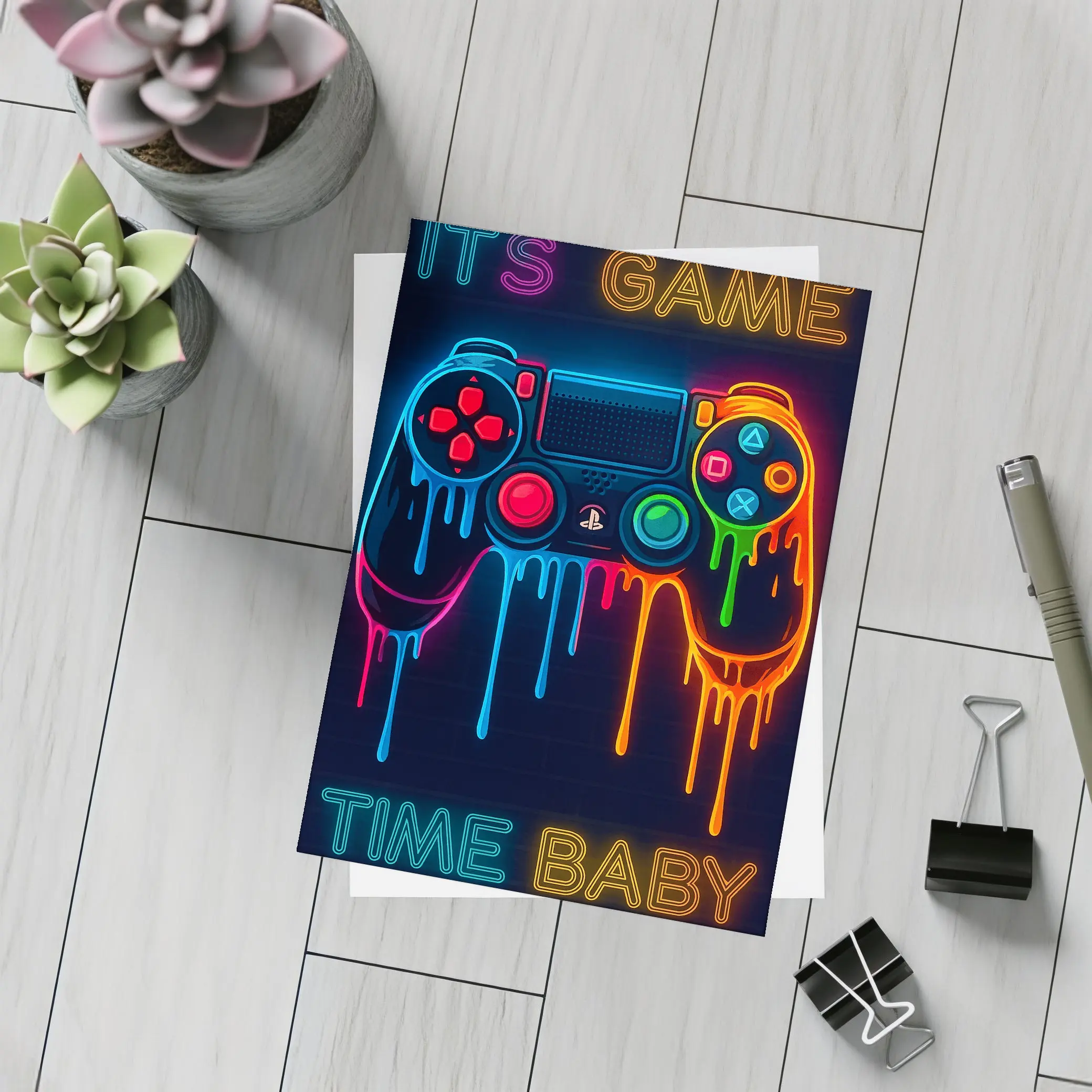 Neon Dripping Gaming Controller Dark Background – Postcards