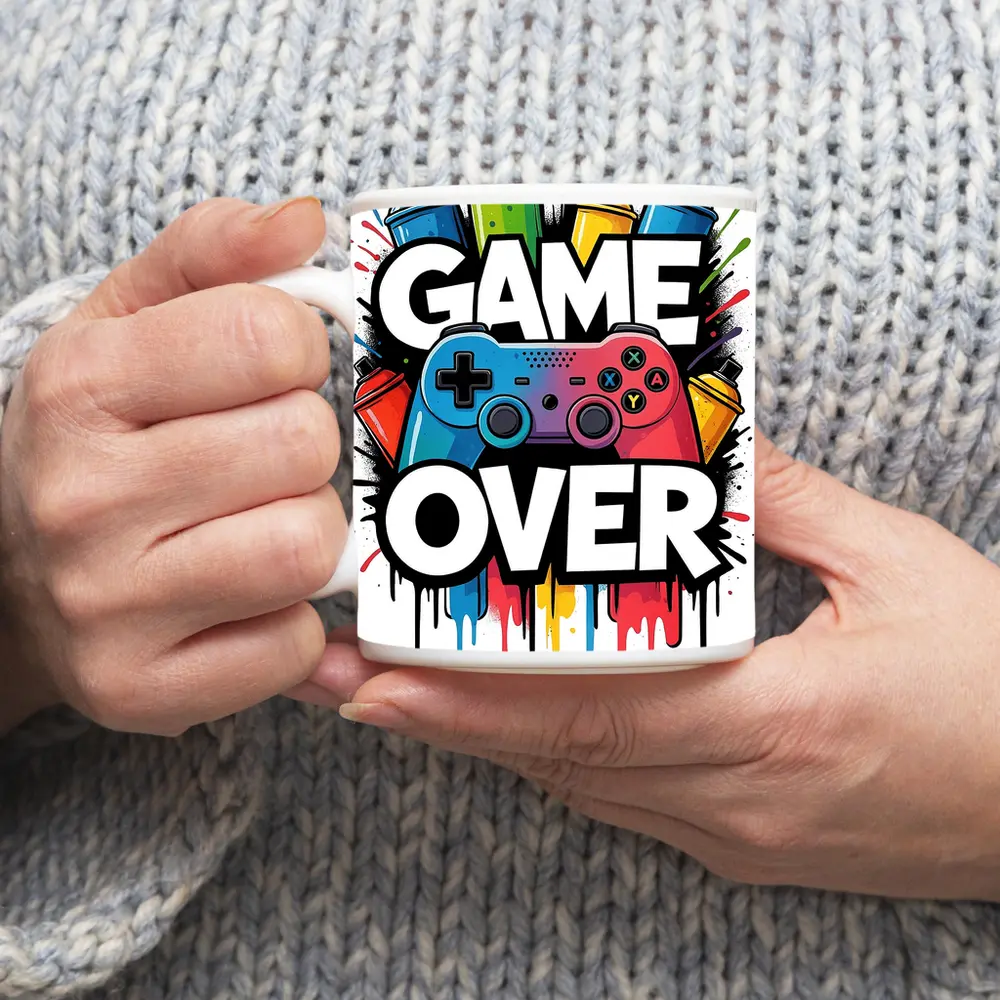 Game Over Graffiti Gaming Controller Art – Mugs