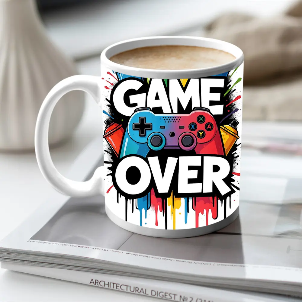 Game Over Graffiti Gaming Controller Art – Mugs