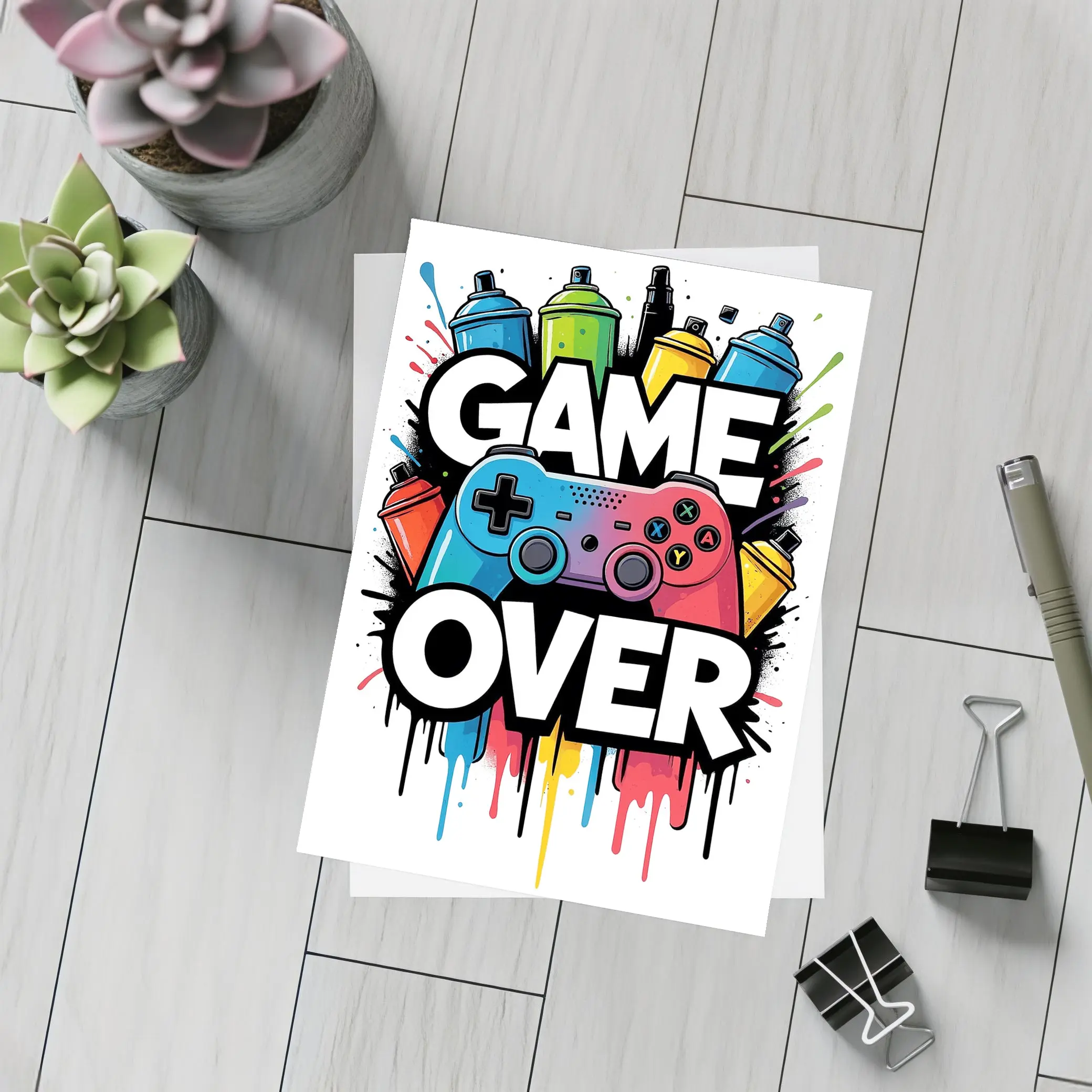 Game Over Graffiti Gaming Controller Art – Postcards
