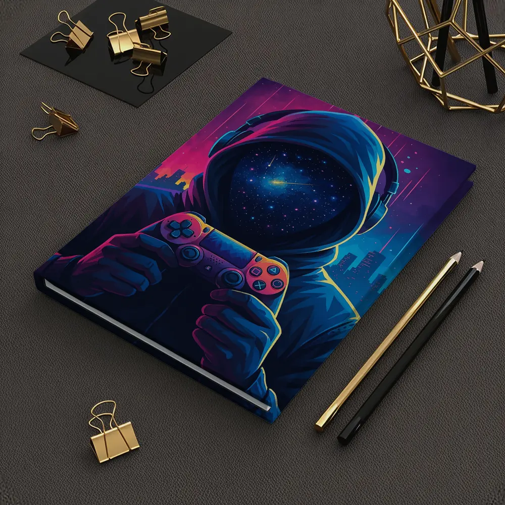 Hooded Gamer Controller Neon Cyberpunk City Night – Notebooks